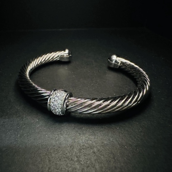 David Yurman Jewelry - David Yurman Silver Cable Bracelet with Diamond Accents 7mm